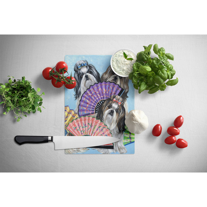 Shih Tzu Top Fans Glass Cutting Board Large Image 2