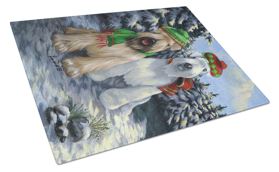 Wheaten Terrier Christmas Snowdog Glass Cutting Board Large Image 1