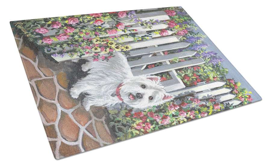 Westie At the Gate Glass Cutting Board Large Image 1