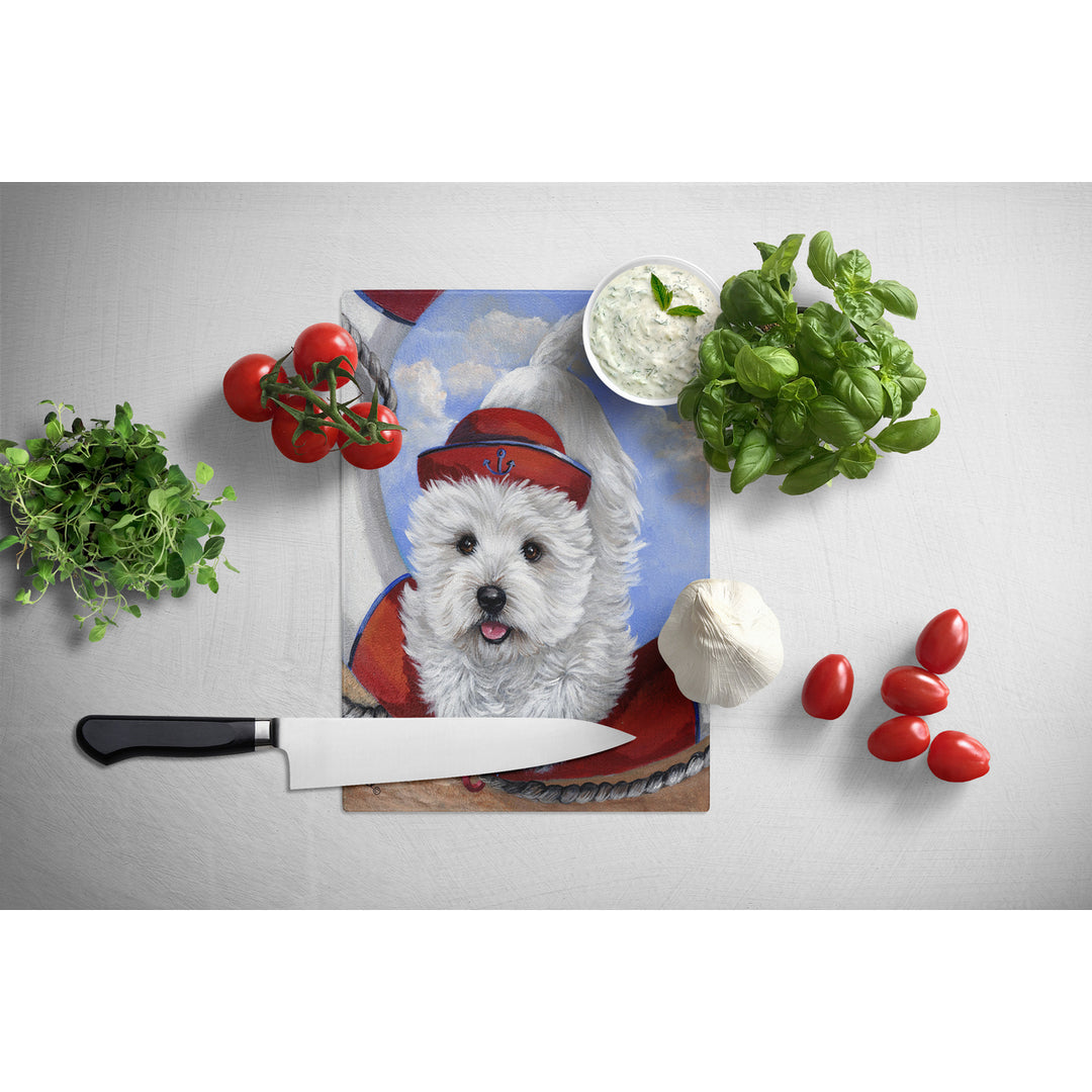 Westie Ahoy Sailor Glass Cutting Board Large Image 2