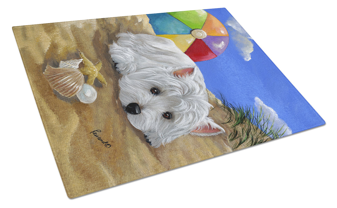 Westie Beach Baby Glass Cutting Board Large Image 1