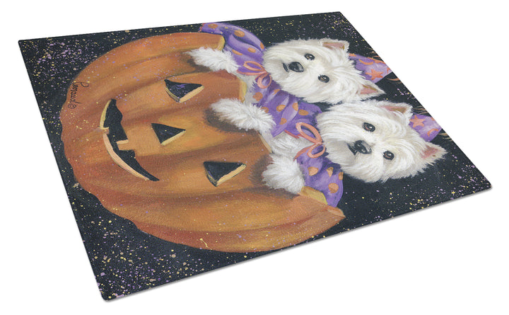 Westie Halloween Pumpkin Ride Glass Cutting Board Large Image 1