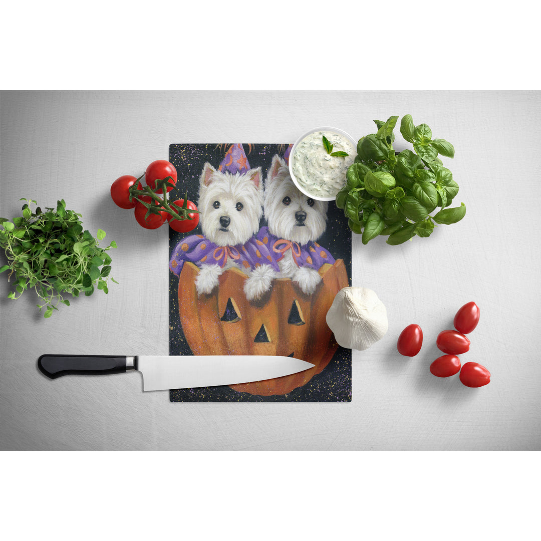 Westie Halloween Pumpkin Ride Glass Cutting Board Large Image 2