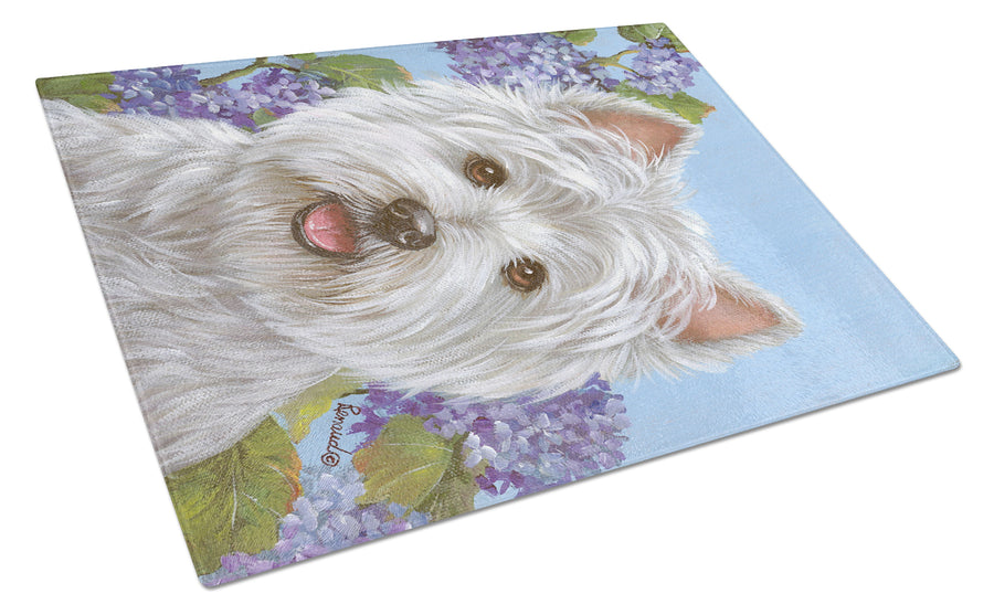 Westie Hydrangea Glass Cutting Board Large Image 1