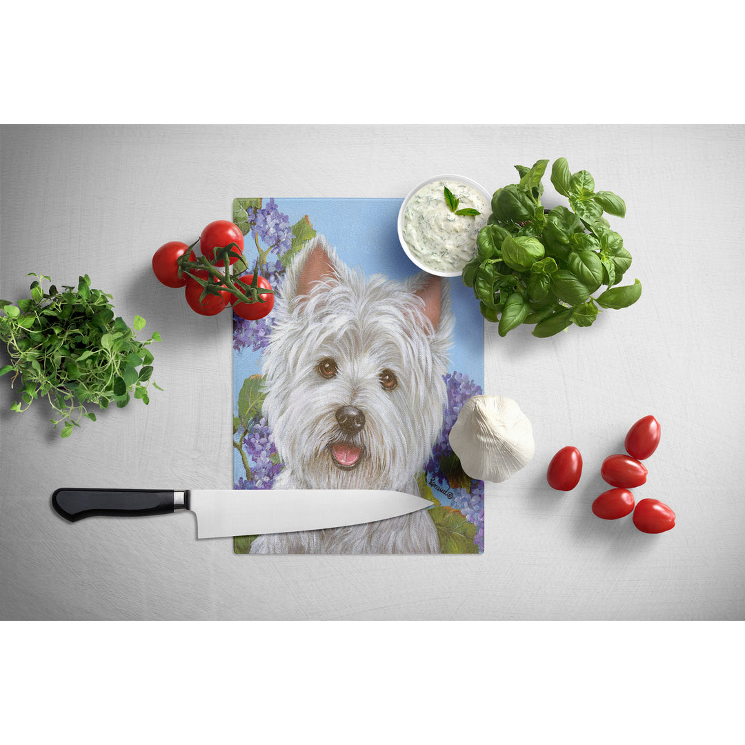 Westie Hydrangea Glass Cutting Board Large Image 2