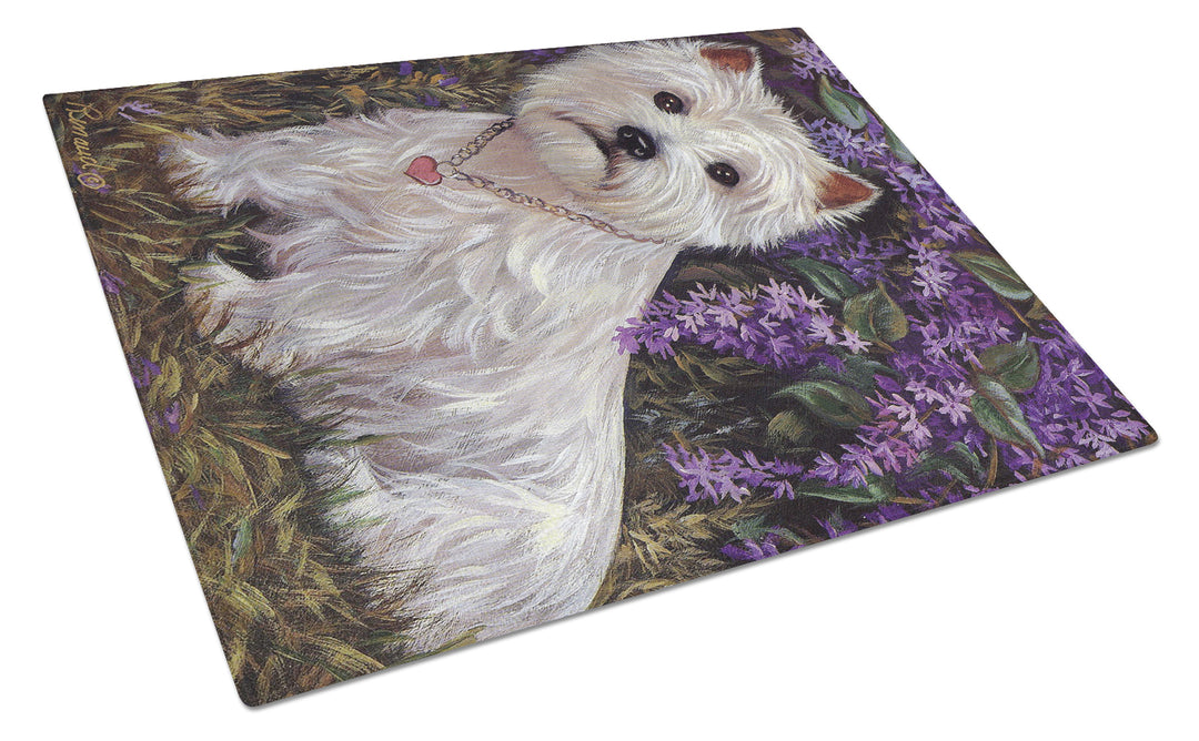 Westie Lily and Lilacs Glass Cutting Board Large Image 1