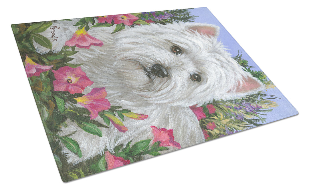 Westie Petunia Glass Cutting Board Large Image 1