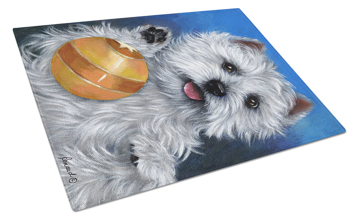 Westie Play Ball Glass Cutting Board Large Image 1