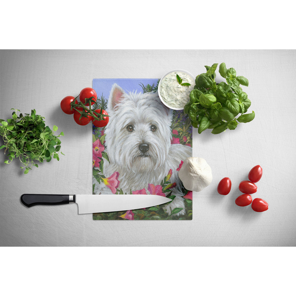 Westie Petunia Glass Cutting Board Large Image 2