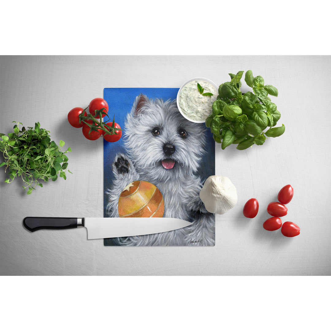 Westie Play Ball Glass Cutting Board Large Image 2