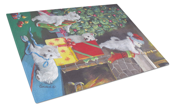 Westie Christmas Decorating Glass Cutting Board Large Image 1