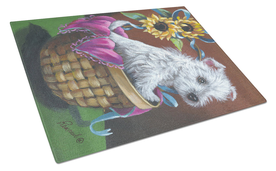 Westie Zoe and Sunflowers Glass Cutting Board Large Image 1