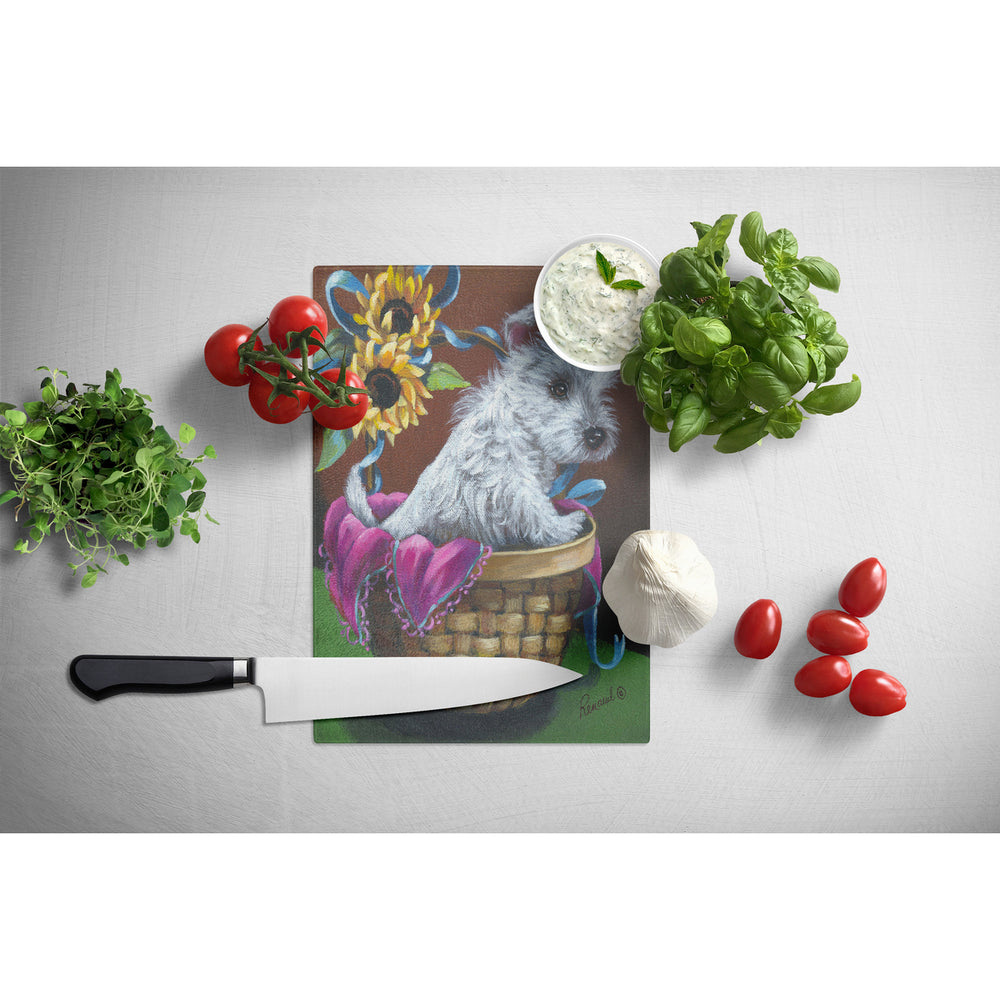 Westie Zoe and Sunflowers Glass Cutting Board Large Image 2