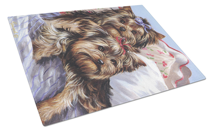 Yorkie Bed Bugs Glass Cutting Board Large Image 1