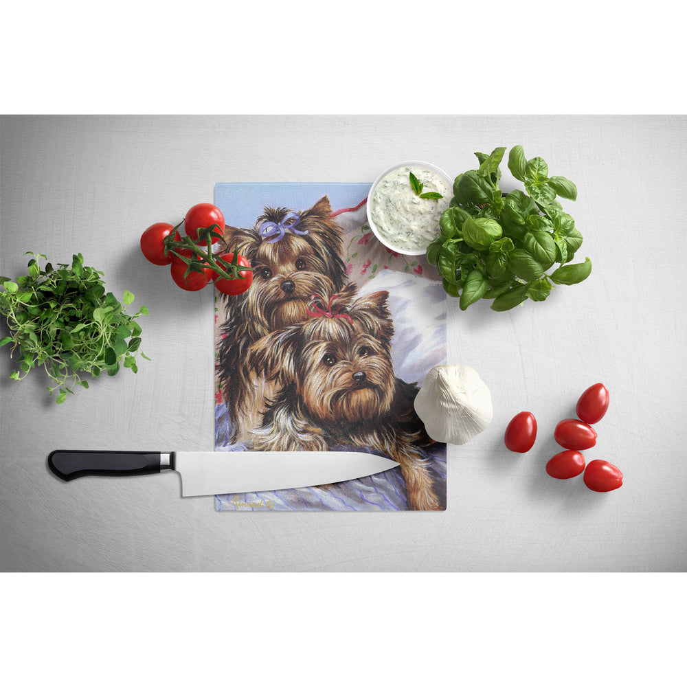 Yorkie Bed Bugs Glass Cutting Board Large Image 2