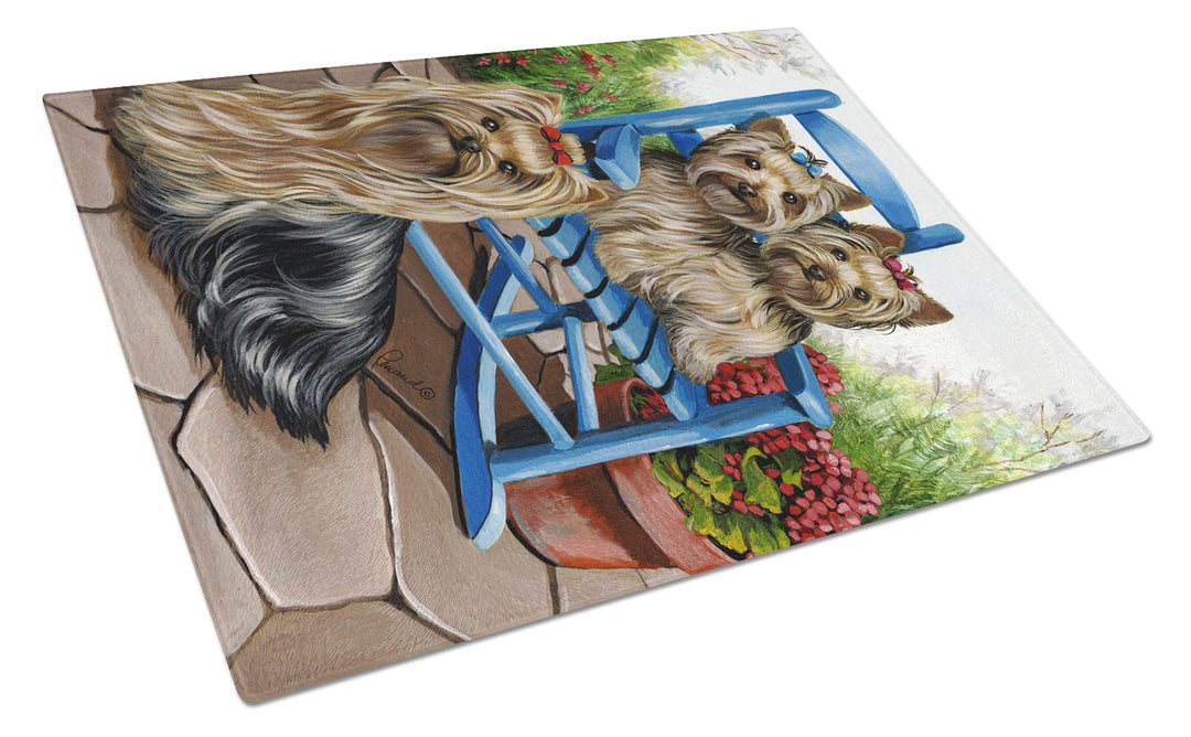 Yorkie Patio Sweethearts Glass Cutting Board Large Image 1