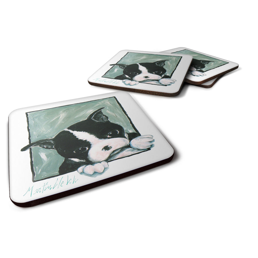 Boston Terrier Dont Leave Me Foam Coaster Set of 4 Image 1