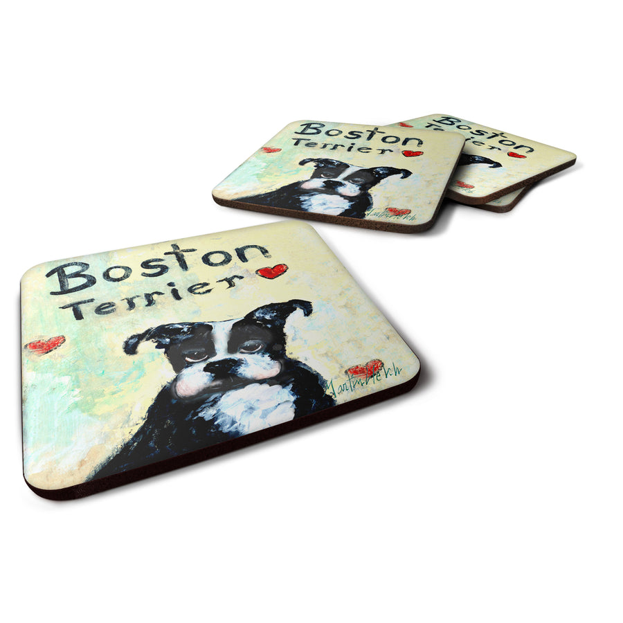 Boston Terrier Wheres my Bibb Foam Coaster Set of 4 Image 1