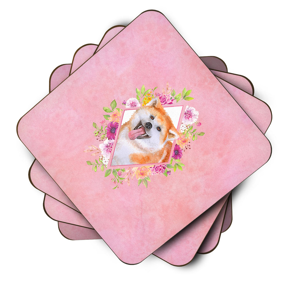 Akita Pink Flowers Foam Coaster Set of 4 Image 2