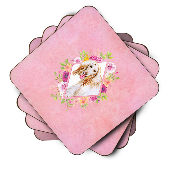 Afghan Hound Pink Flowers Foam Coaster Set of 4 Image 2