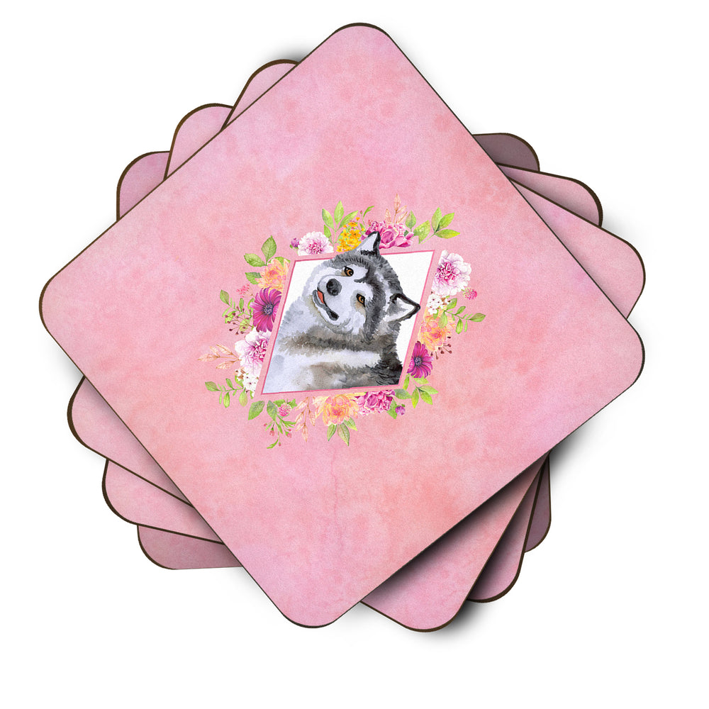 Alaskan Malamute Pink Flowers Foam Coaster Set of 4 Image 2