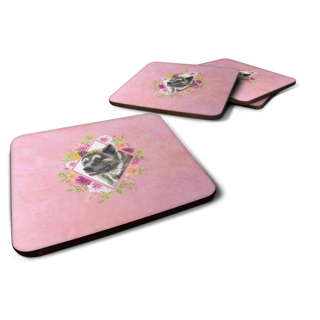 Akita Pink Flowers Foam Coaster Set of 4 Image 1