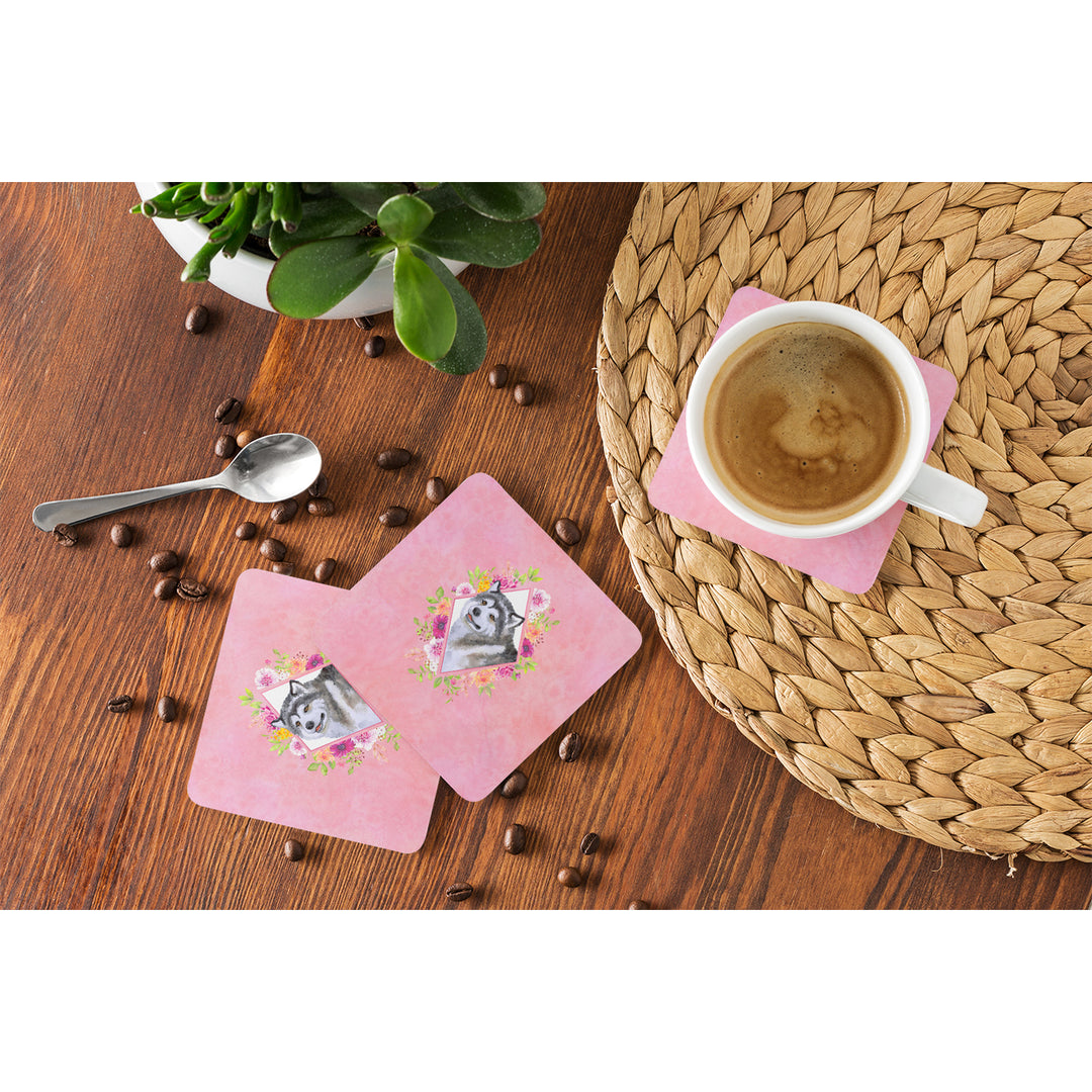 Alaskan Malamute Pink Flowers Foam Coaster Set of 4 Image 4