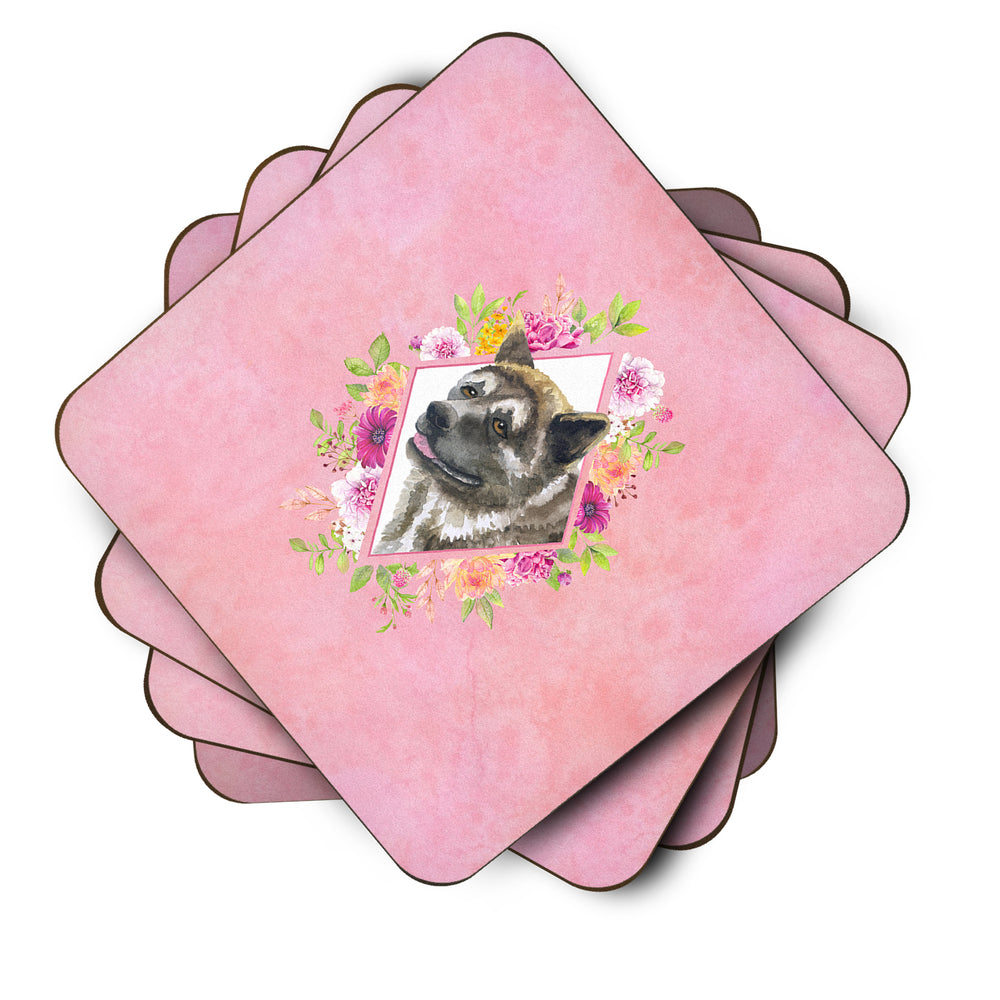 Akita Pink Flowers Foam Coaster Set of 4 Image 2