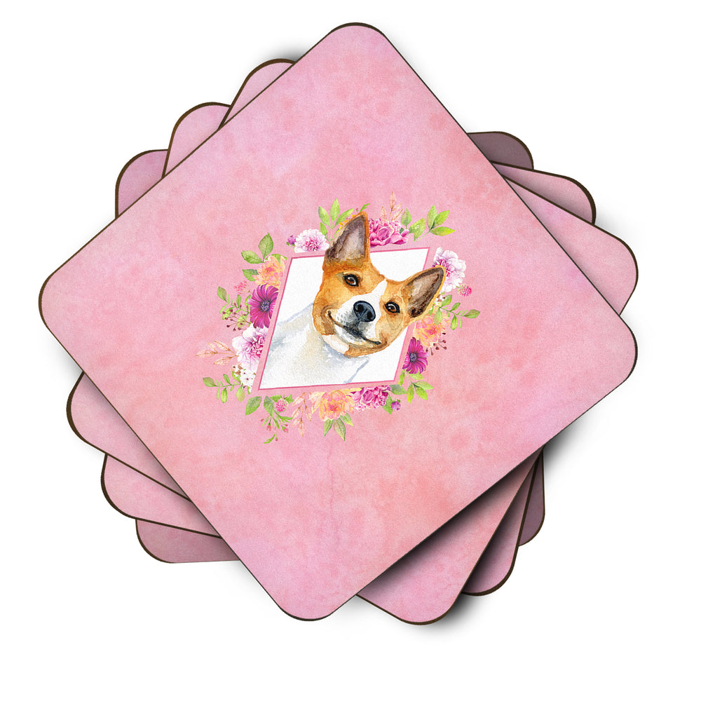 Basenji Pink Flowers Foam Coaster Set of 4 Image 2