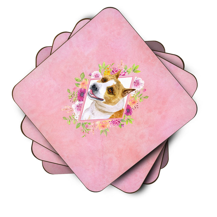 Bull Terrier Pink Flowers Foam Coaster Set of 4 Image 2