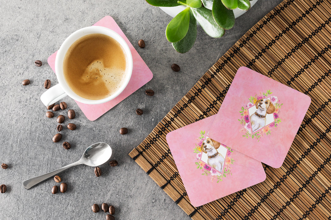 Beagle Pink Flowers Foam Coaster Set of 4 Image 3