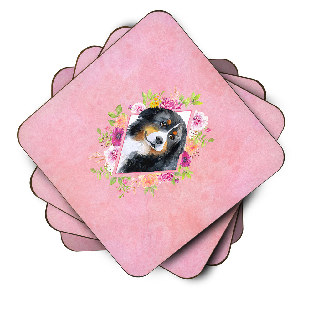 Bernese Mountain Dog Pink Flowers Foam Coaster Set of 4 Image 2