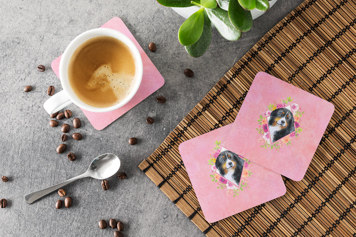 Bernese Mountain Dog Pink Flowers Foam Coaster Set of 4 Image 3