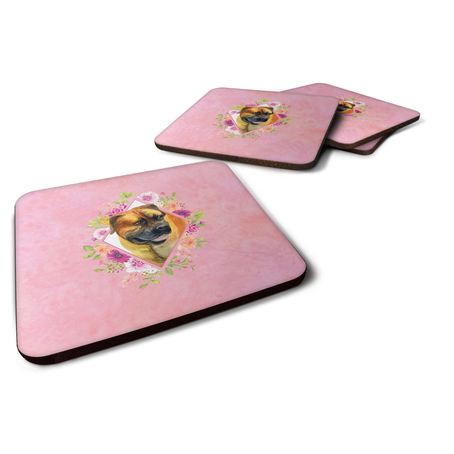 Borboel Mastiff Pink Flowers Foam Coaster Set of 4 Image 1