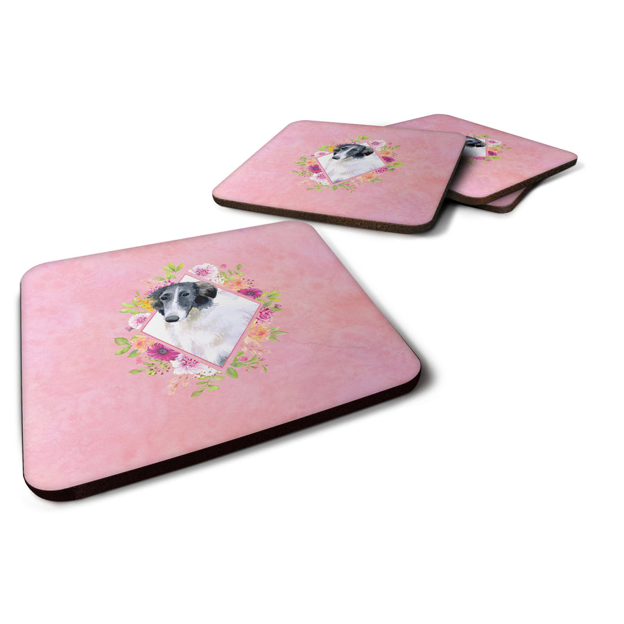 Borzoi Pink Flowers Foam Coaster Set of 4 Image 1