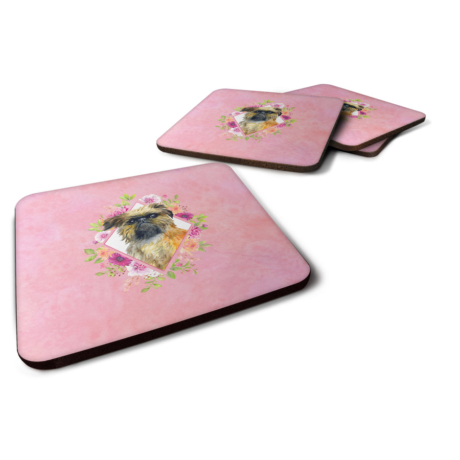 Brussels Griffon Pink Flowers Foam Coaster Set of 4 Image 1