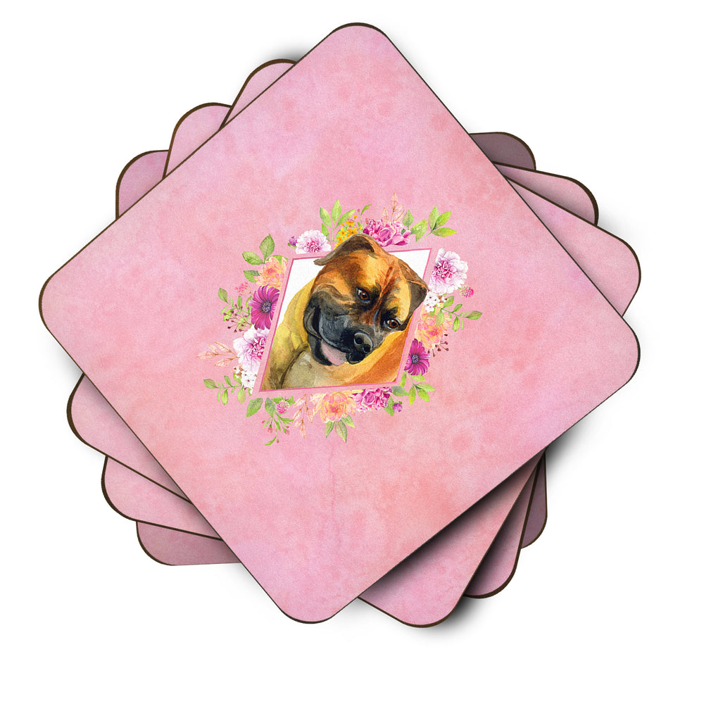 Borboel Mastiff Pink Flowers Foam Coaster Set of 4 Image 2