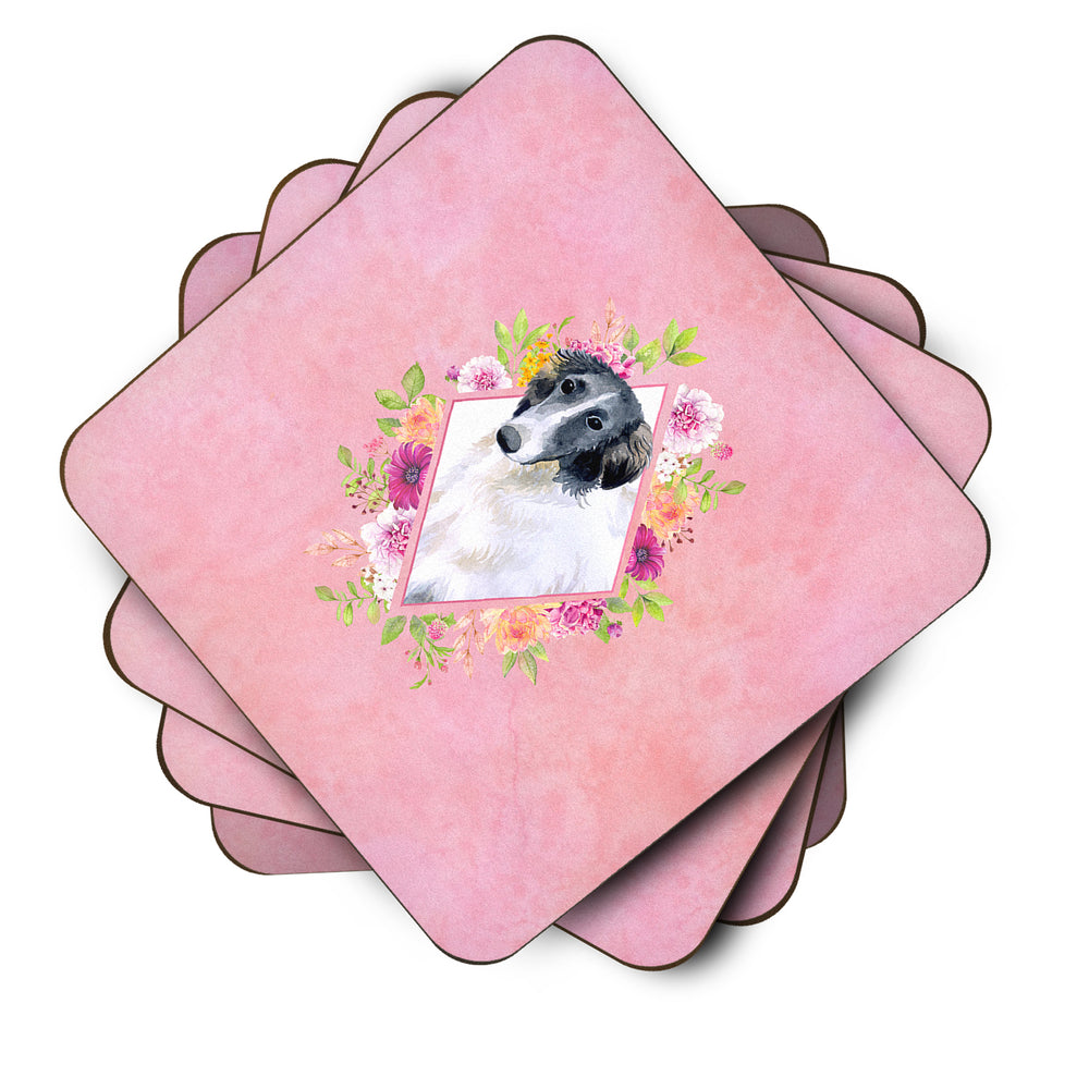 Borzoi Pink Flowers Foam Coaster Set of 4 Image 2