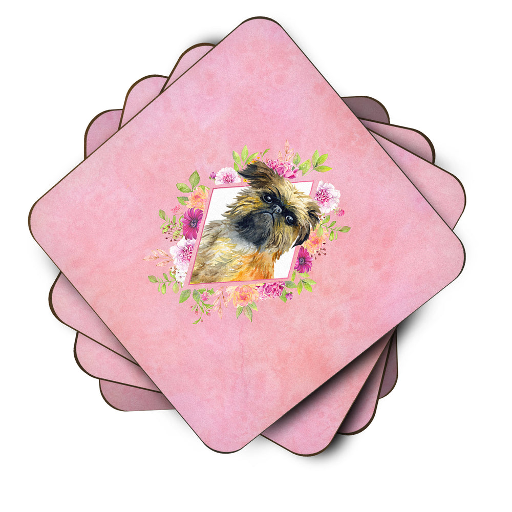 Brussels Griffon Pink Flowers Foam Coaster Set of 4 Image 2