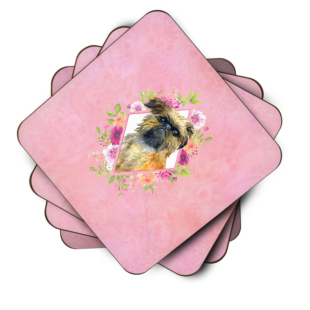 Brussels Griffon Pink Flowers Foam Coaster Set of 4 Image 2