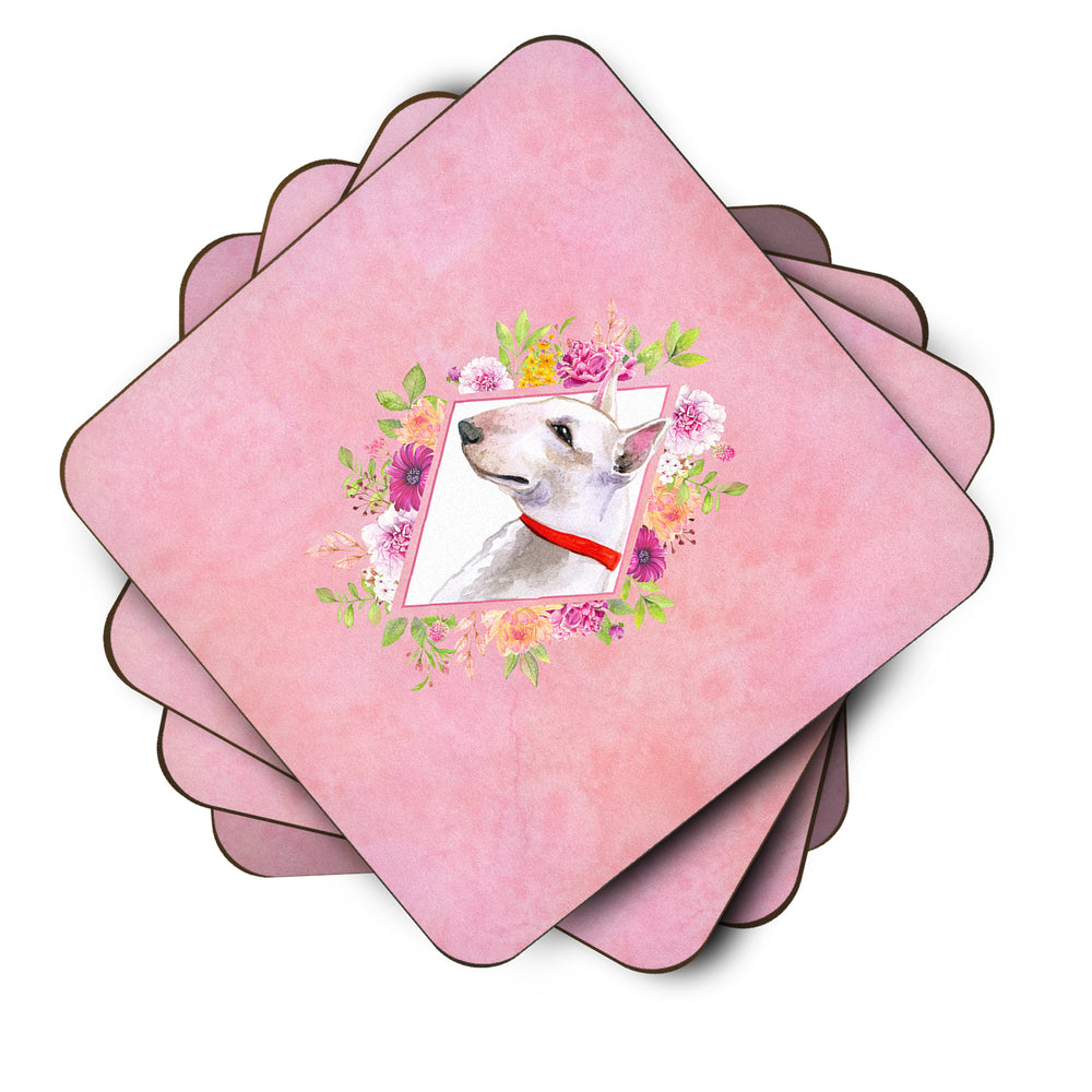 Bull Terrier Pink Flowers Foam Coaster Set of 4 Image 2