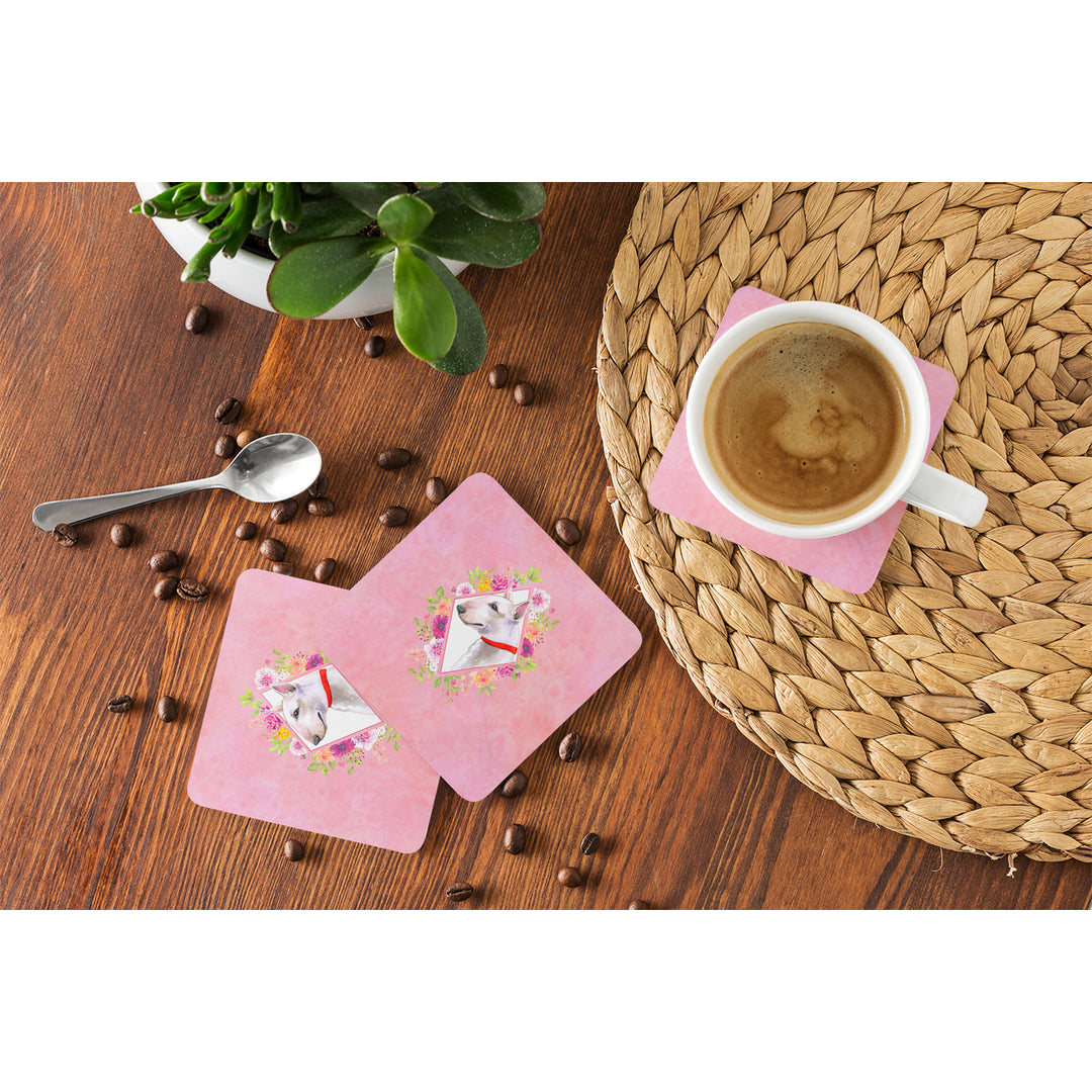 Bull Terrier Pink Flowers Foam Coaster Set of 4 Image 4