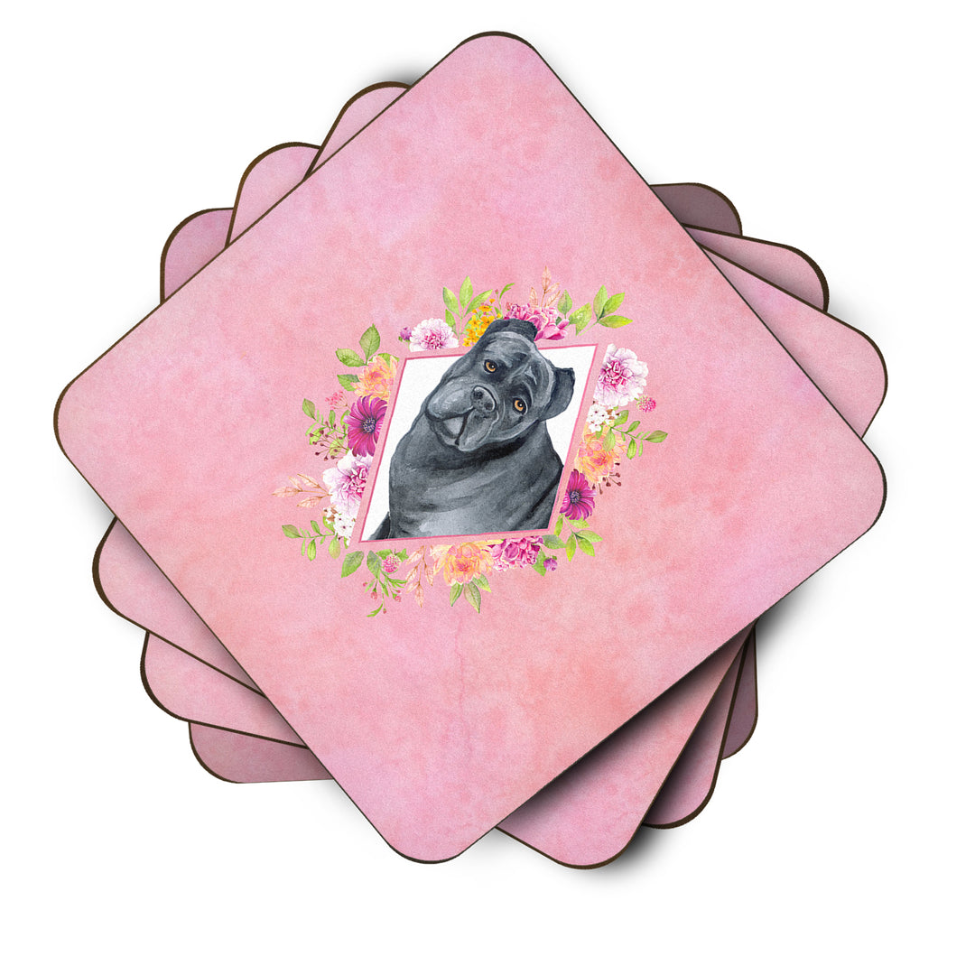 Cane Corso Pink Flowers Foam Coaster Set of 4 Image 2