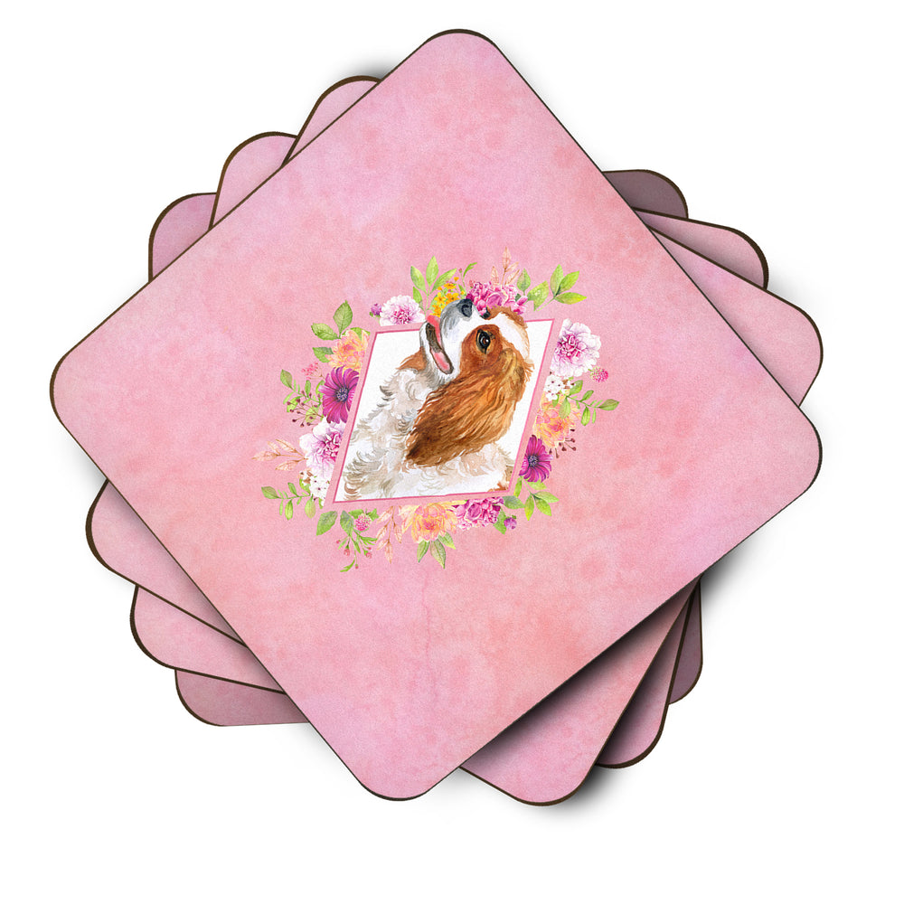 Cavalier King Charles Spaniel Pink Flowers Foam Coaster Set of 4 Image 2