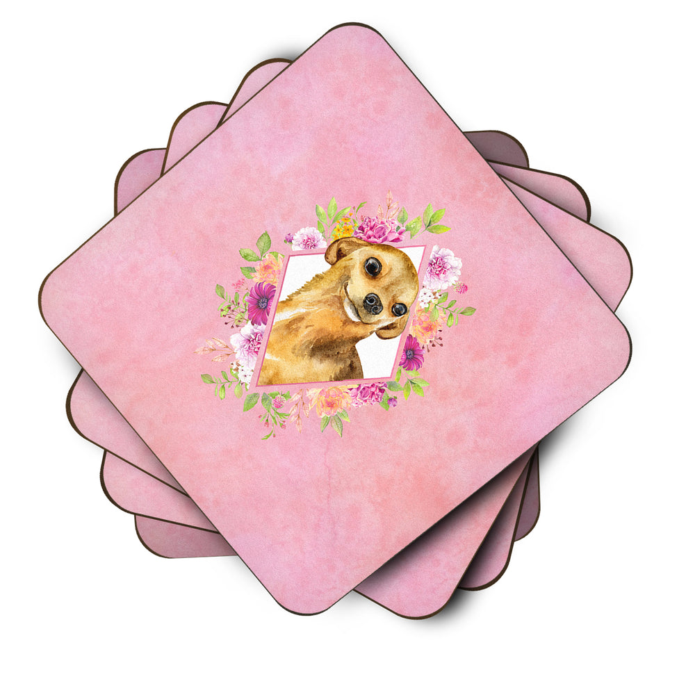 Chihuahua Style 1 Pink Flowers Foam Coaster Set of 4 Image 2