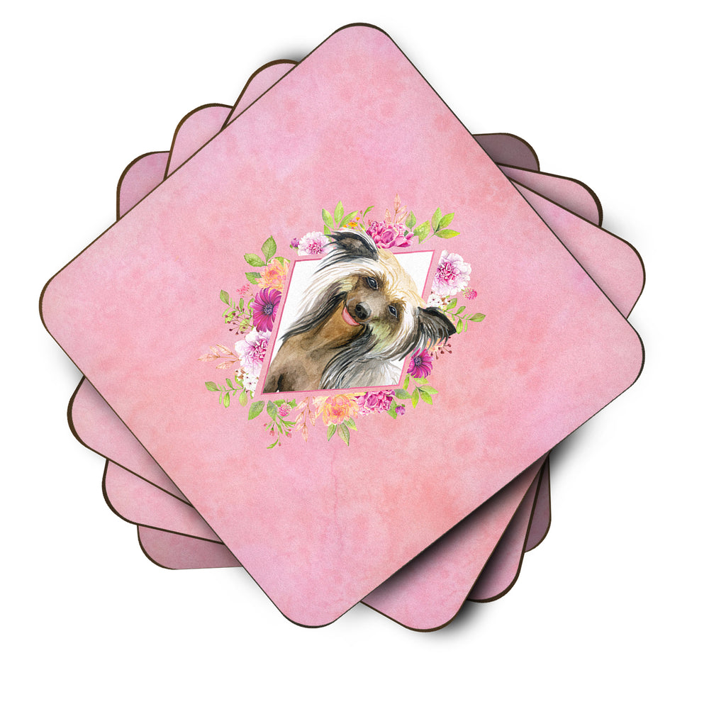 Chinese Crested Pink Flowers Foam Coaster Set of 4 Image 2