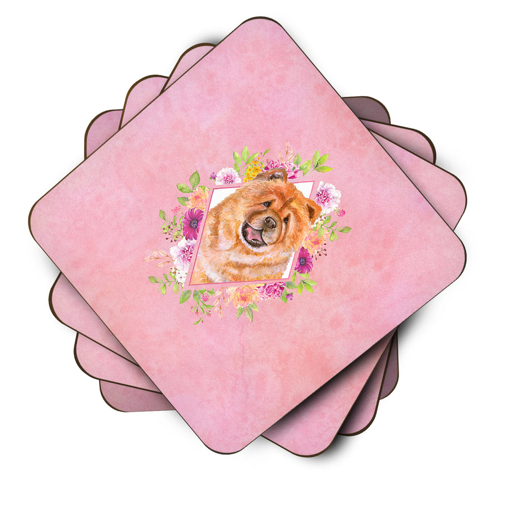 Chow Chow Style 1 Pink Flowers Foam Coaster Set of 4 Image 2