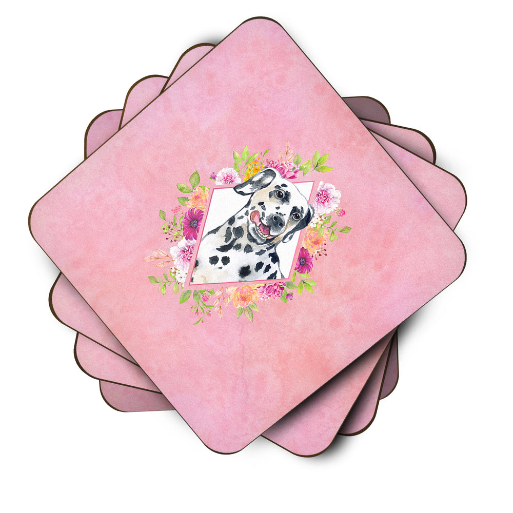 Dalmatian Pink Flowers Foam Coaster Set of 4 Image 2