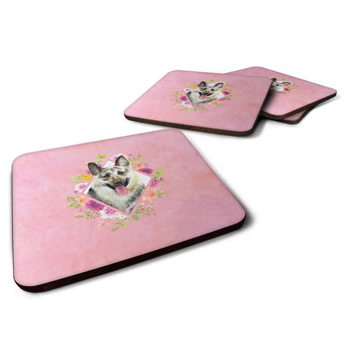 Eastern German Shepherd Pink Flowers Foam Coaster Set of 4 Image 1