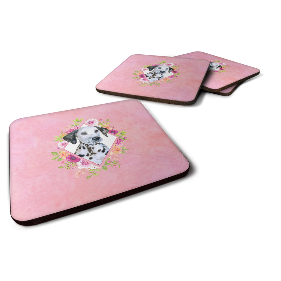 Dalmatian Puppy Pink Flowers Foam Coaster Set of 4 Image 1